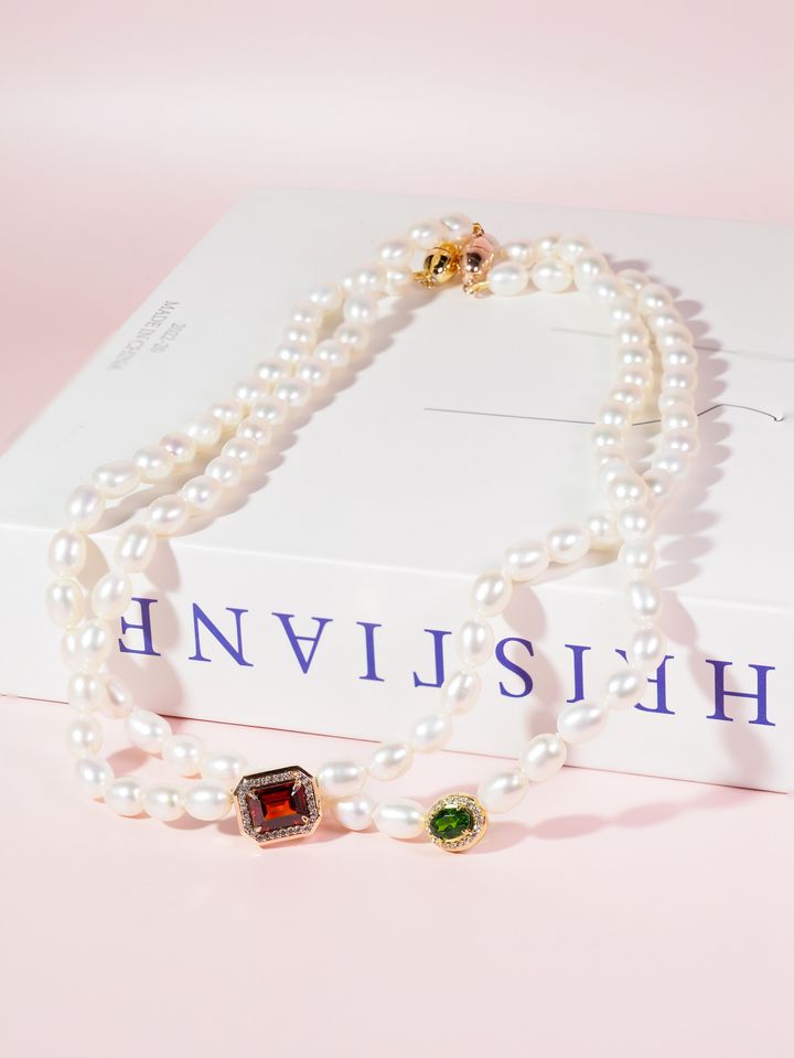 pearl necklace chrome diopside axora jewellery compose shot