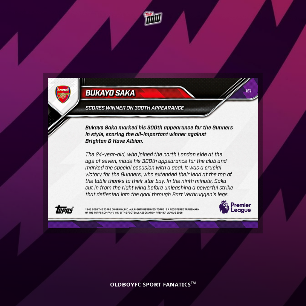 Topps Now Bukayo Saka 25/26 英超 球星卡 背面圖