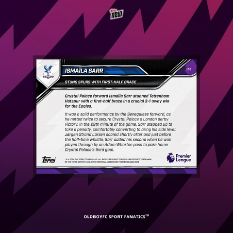 Topps Now Ismaïla Sarr 25/26 英超 球星卡 背面圖