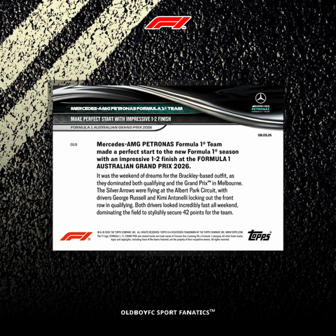 Topps Now Mercedes AMG Petronas F1 Team 2026 澳洲大獎賽 賽車卡 背面圖