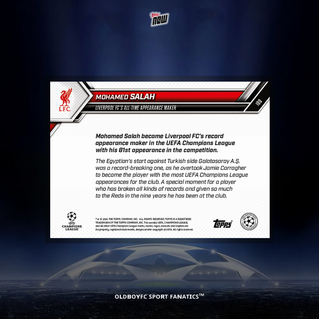 Topps Now Mohamed Salah 2025 UCL 球星卡 背面圖