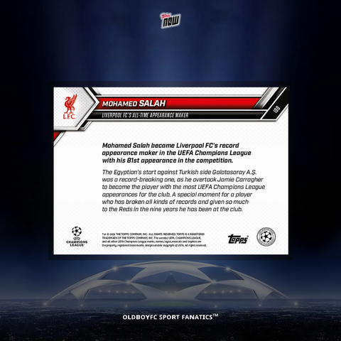 Topps Now Mohamed Salah 2025 UCL 球星卡 背面圖