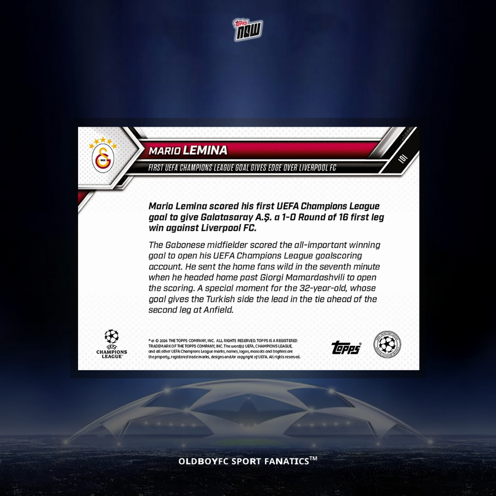 Topps Now Mario Lemina 2025 UCL 球星卡 背面圖