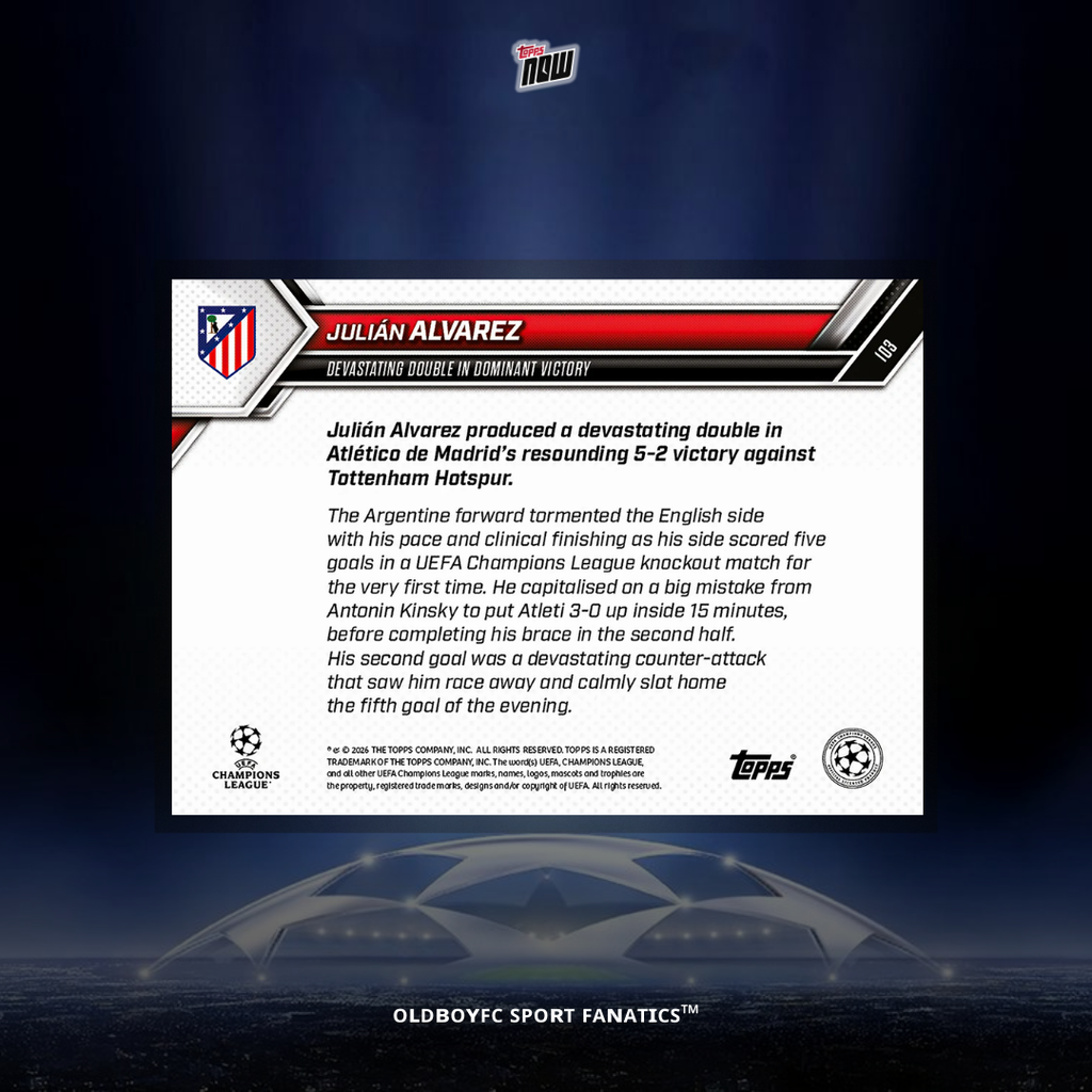 Topps Now Julián Álvarez 2025 UCL 球星卡 背面圖