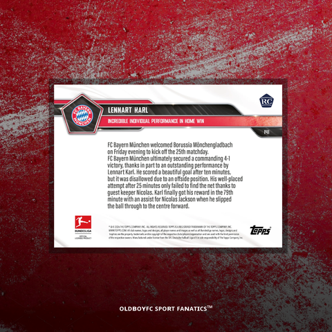 Topps Now Lennart Karl 2025 Bundesliga 球星卡 背面圖