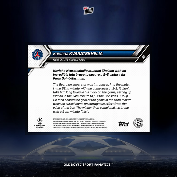 Topps Now Kvaratskhelia 2025/26 歐冠 球星卡 背面圖