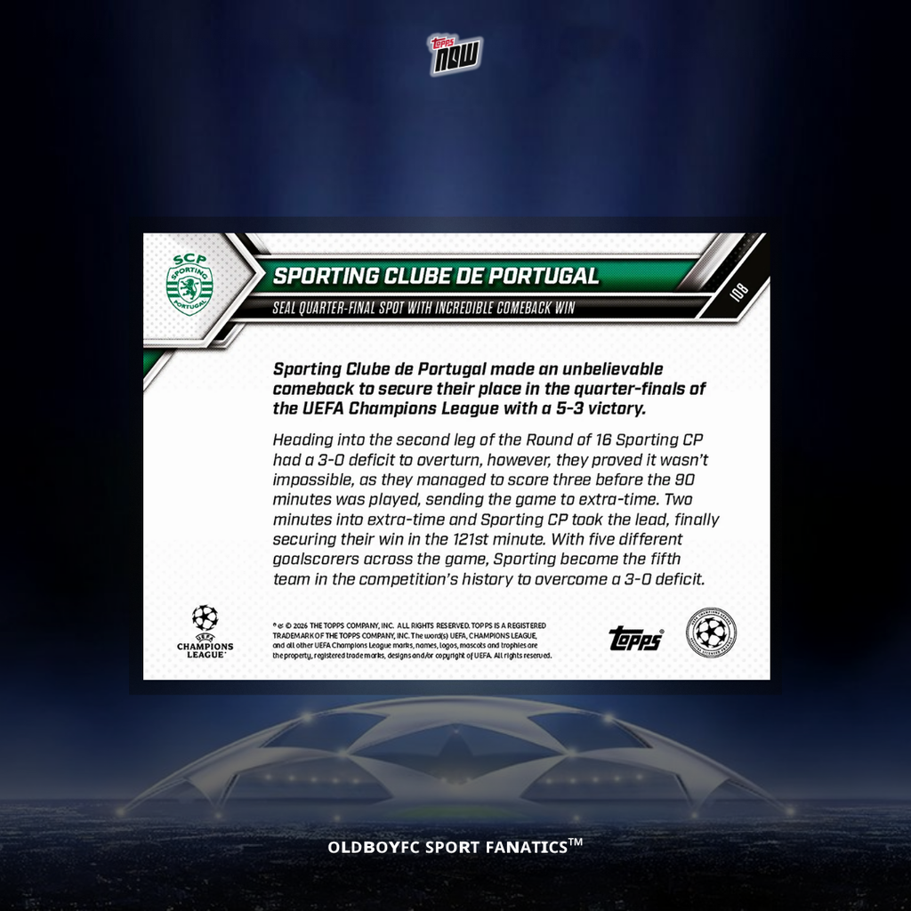 Topps Now Sporting CP 2025/26 歐冠 球隊卡 背面圖