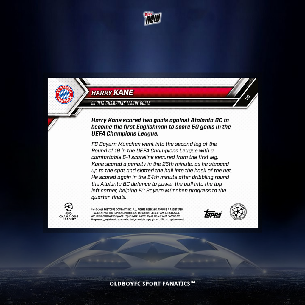 Topps Now Kane 2025/26 歐冠 球星卡 背面圖
