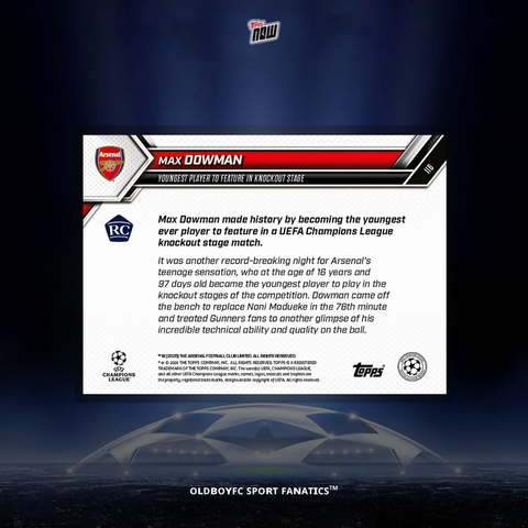 Topps Now Max Dowman 25/26 UCL 球星卡 背面圖