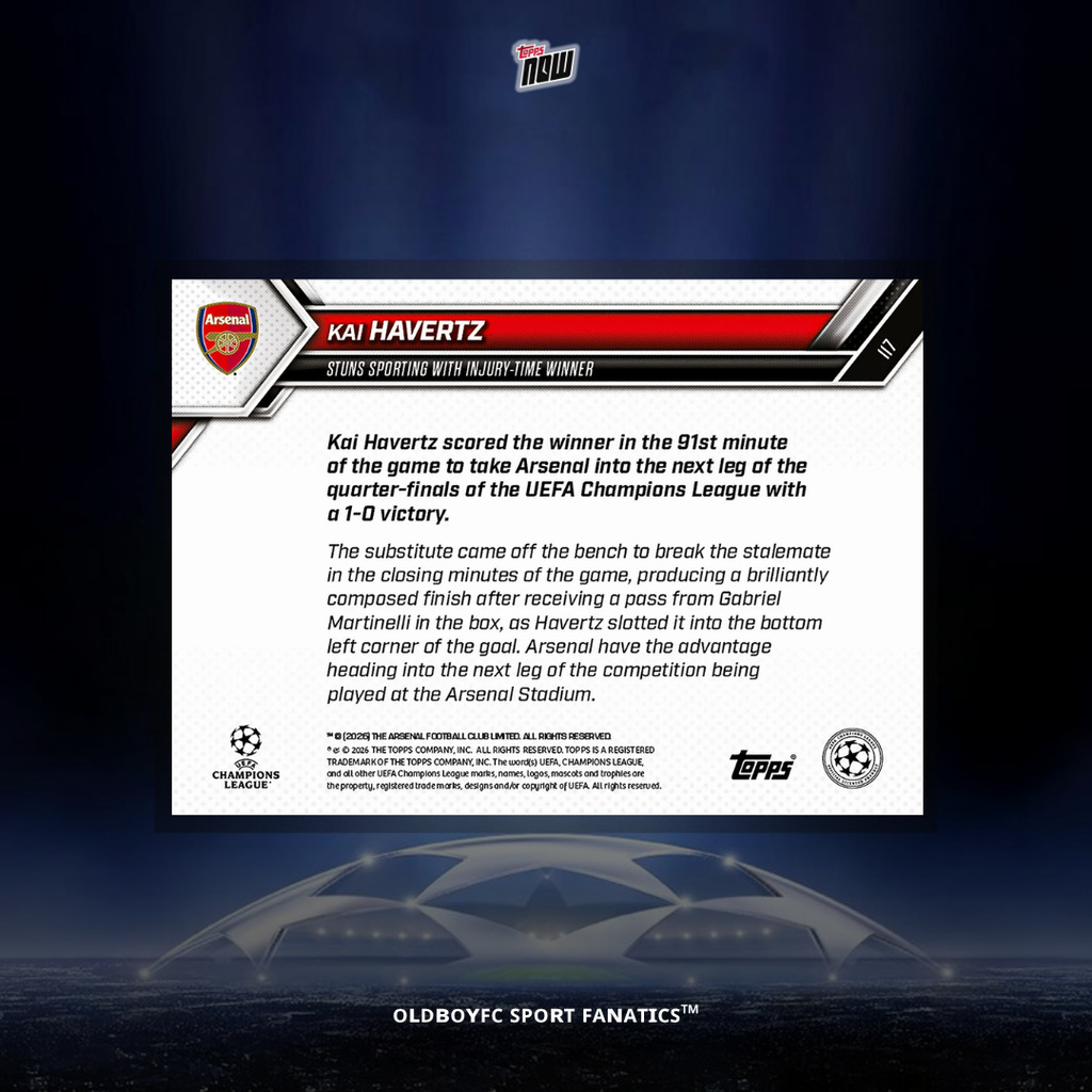 Topps Now Kai Havertz 25/26 UCL 球星卡 背面圖