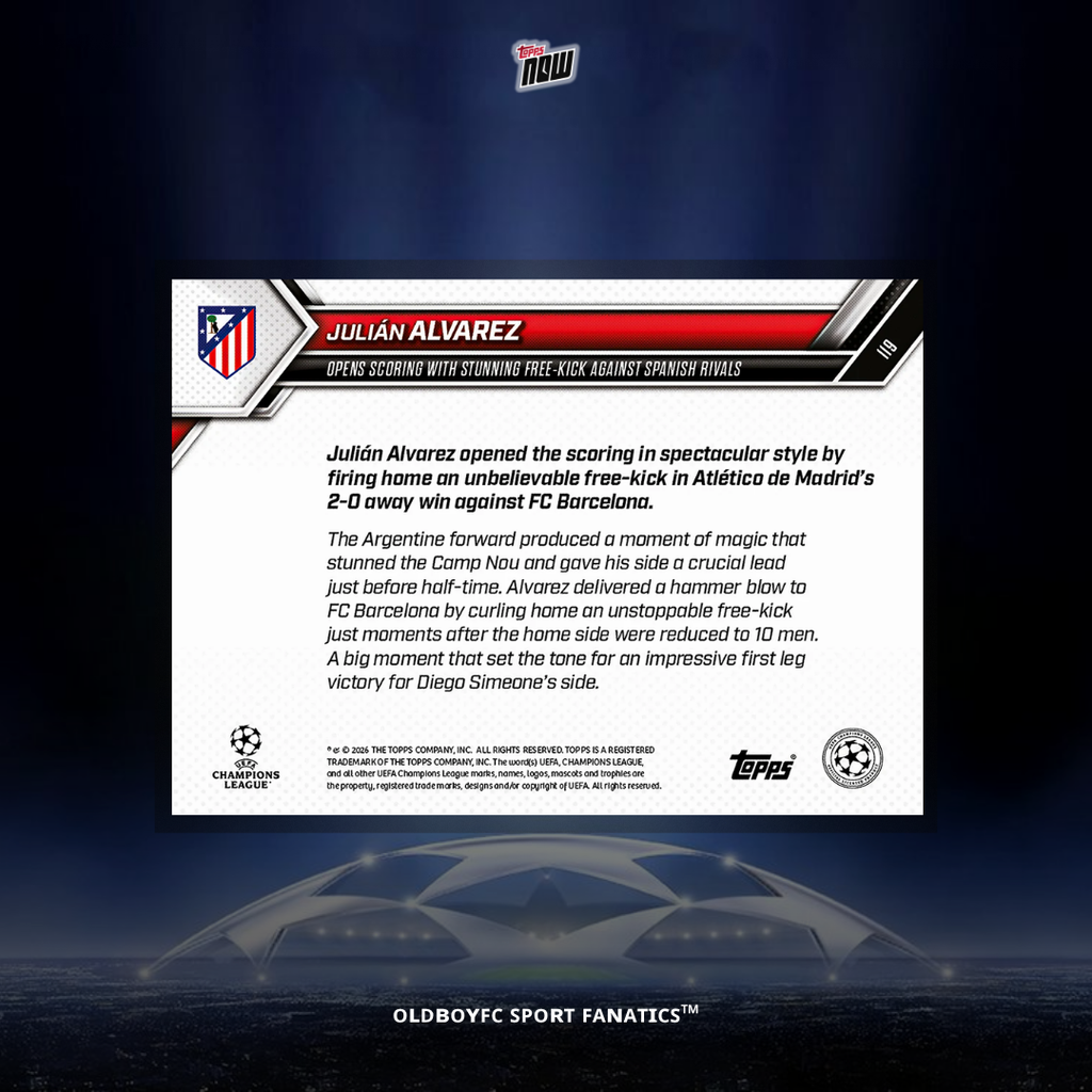 Topps Now Julián Alvarez 25/26 UCL 球星卡 背面圖