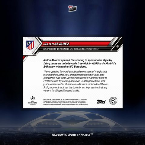 Topps Now Julián Alvarez 25/26 UCL 球星卡 背面圖