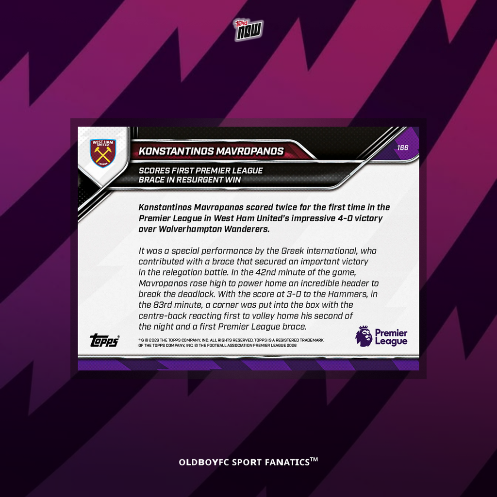 Topps Now Mavropanos 25/26 英超 球星卡 背面圖