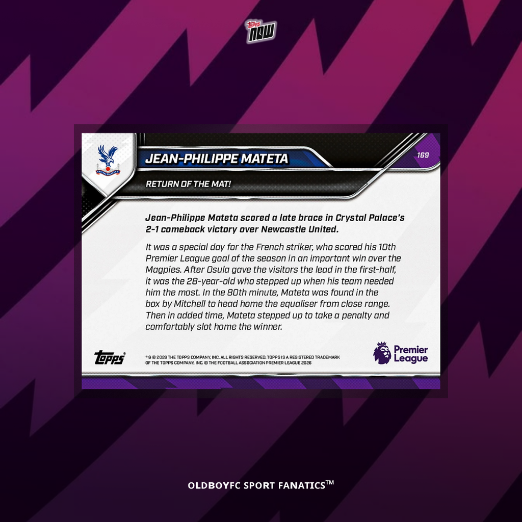 Topps Now Mateta 25/26 英超 球星卡 背面圖