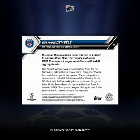 Topps Now Dembélé 2025-26 歐冠 球星卡 背面圖