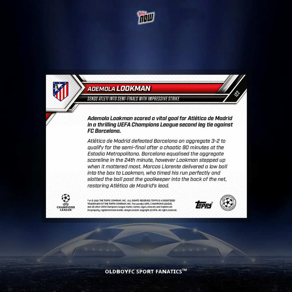 Topps Now Lookman 2025-26 歐冠 球星卡 背面圖