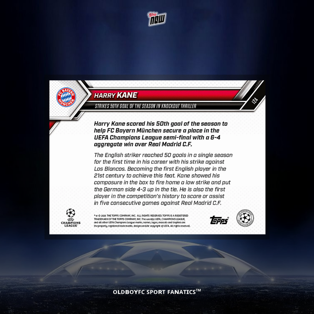 Topps Now Harry Kane 2025-26 歐冠 球星卡 背面圖