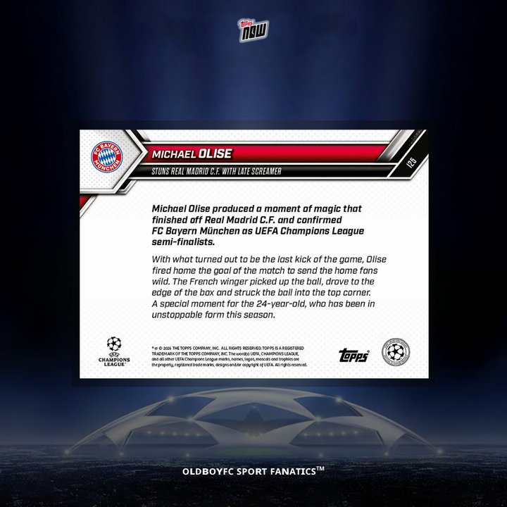 Topps Now Michael Olise 2025-26 歐冠 球星卡 背面圖