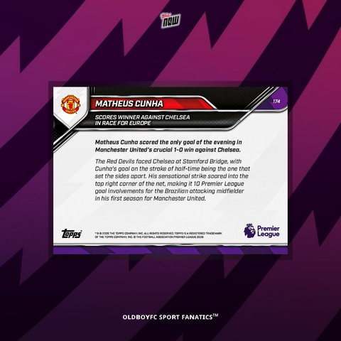 Topps Now Cunha 25/26 英超 球星卡 背面圖
