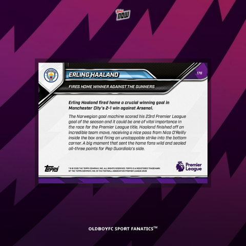 Topps Now Haaland 25/26 英超 球星卡 背面圖