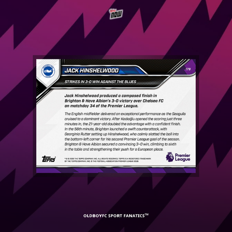 Topps Now Hinshelwood 25/26 英超 球星卡 背面圖