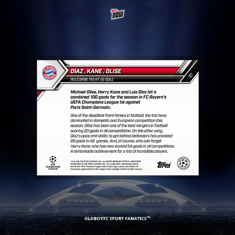 Topps Now Kane Olise Diaz 25/26 UCL 球星卡 背面圖