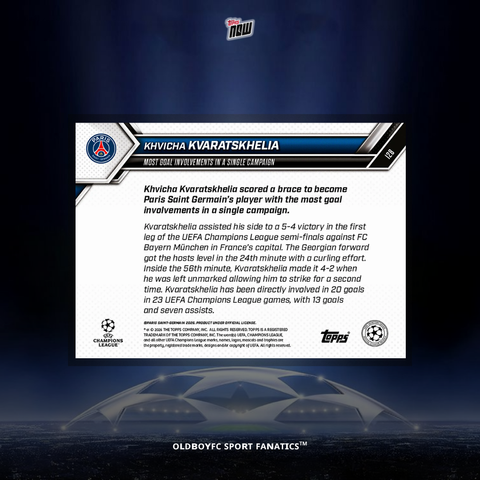 Topps Now Kvaratskhelia 25/26 UCL 球星卡 背面圖