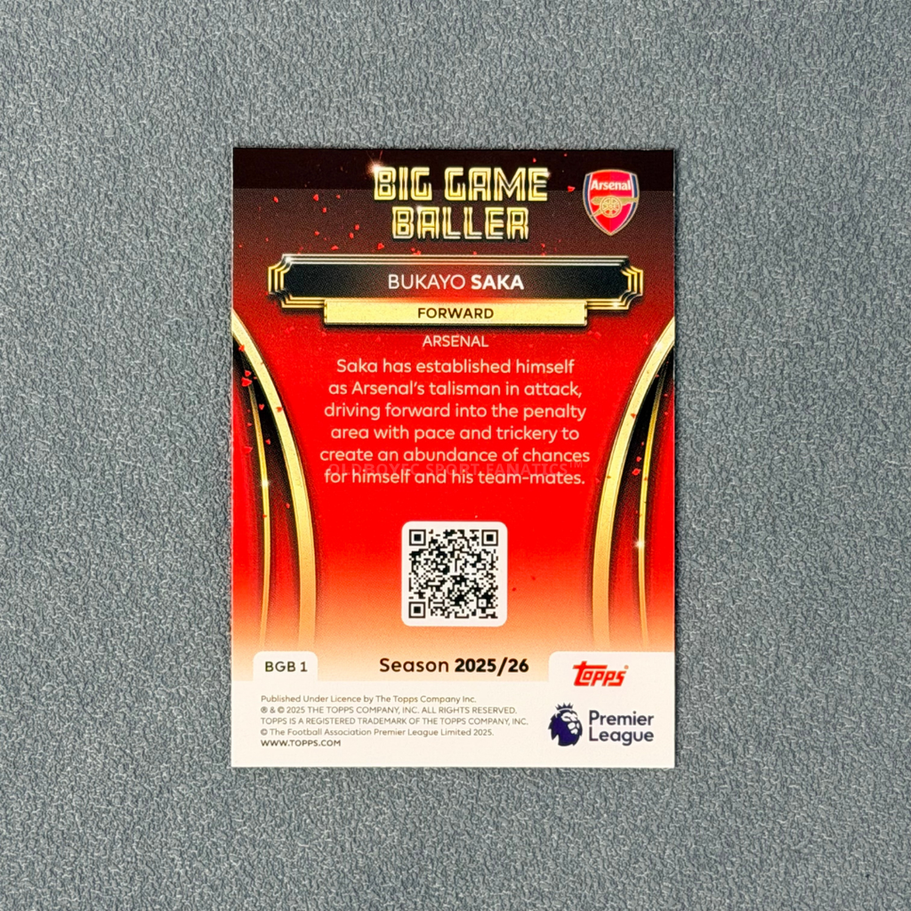 Bukayo Saka Topps Big Game Baller 卡片背面資訊