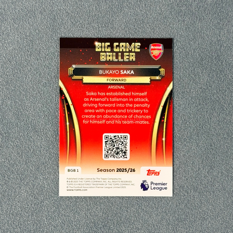 Bukayo Saka Topps Big Game Baller 卡片背面資訊