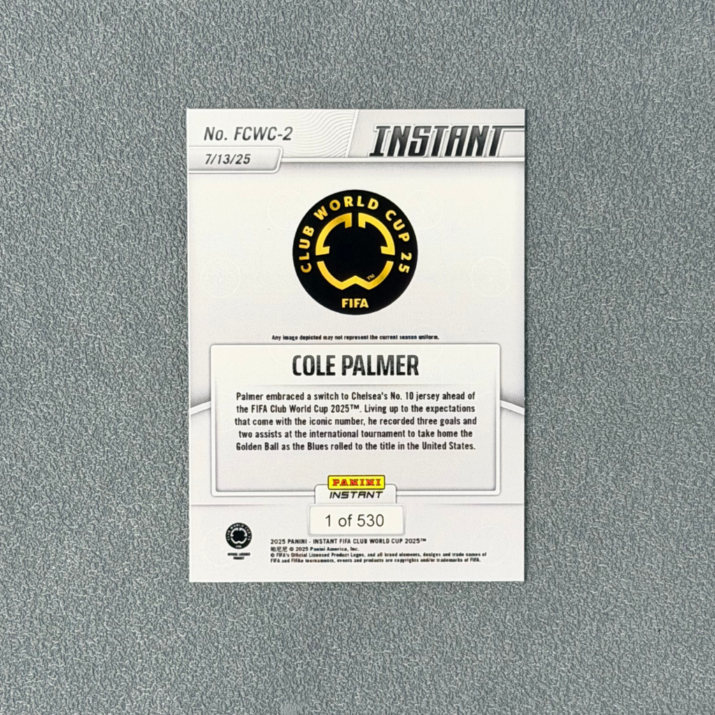 Cole Palmer Panini Instant #FCWC-2 卡片背面資訊