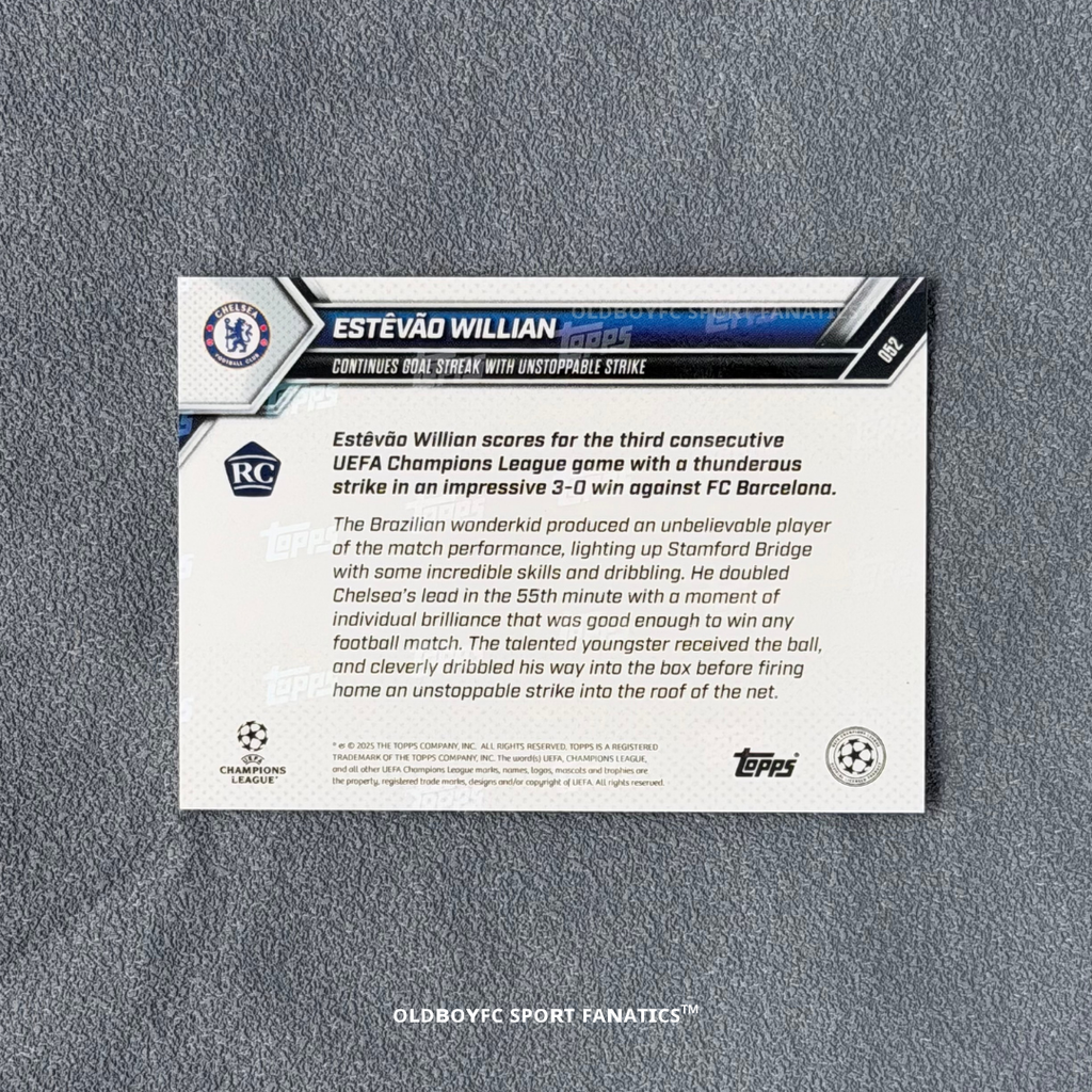 Estêvão Willian Topps Now #52 卡片背面資訊