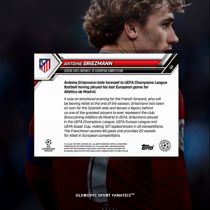 Topps Now Antoine Griezmann 25/26 UCL 球星卡 背面圖