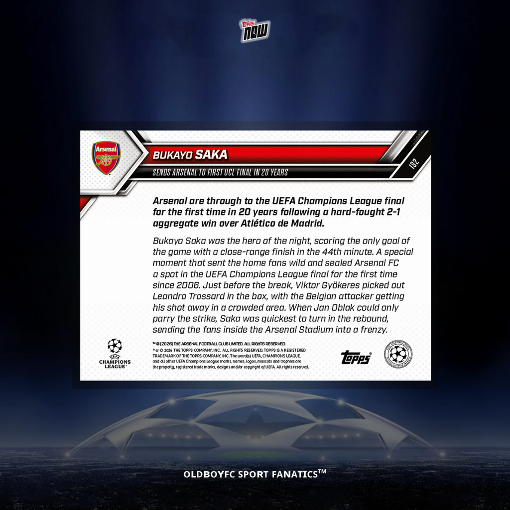 Topps Now Bukayo Saka 25/26 UCL 球星卡 背面圖