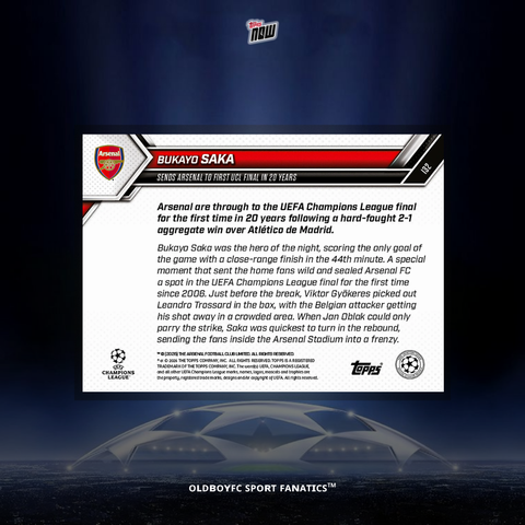 Topps Now Bukayo Saka 25/26 UCL 球星卡 背面圖