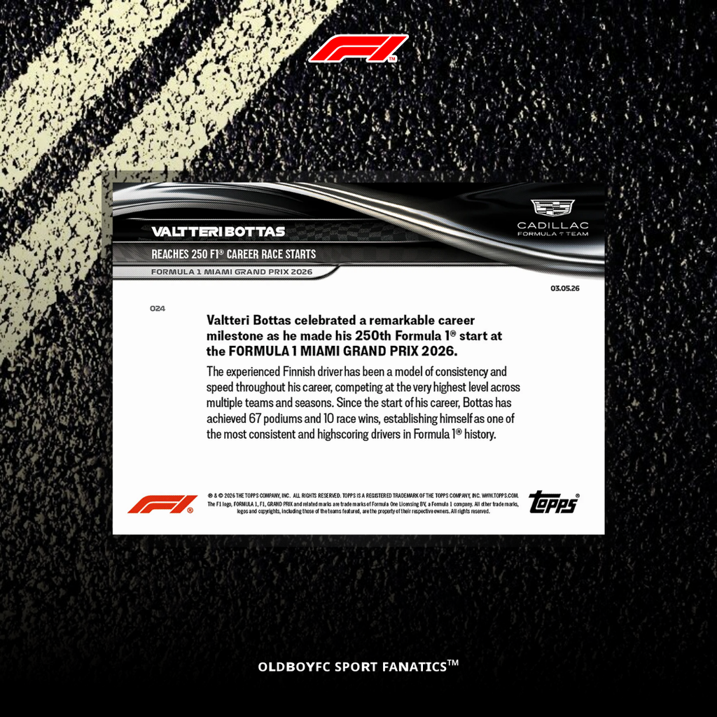 Topps Now Valtteri Bottas 2026 F1 邁阿密大獎賽 球星卡 背面圖