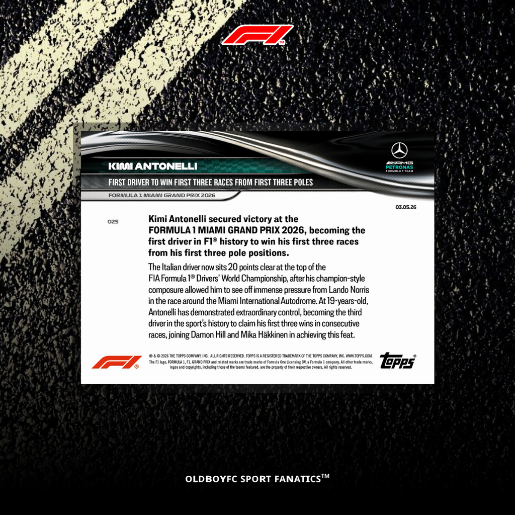 Topps Now Kimi Antonelli 2026 F1 邁阿密大獎賽 球星卡 背面圖