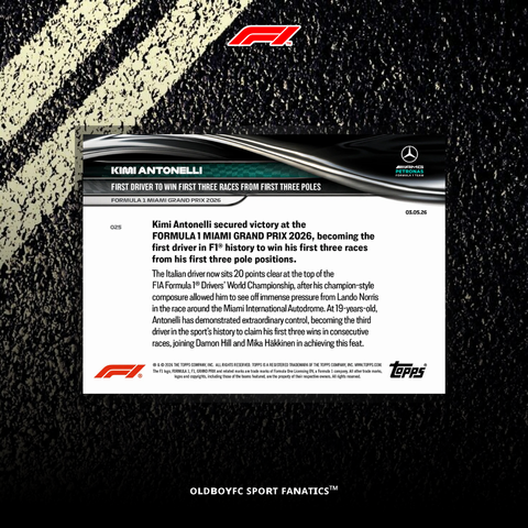 Topps Now Kimi Antonelli 2026 F1 邁阿密大獎賽 球星卡 背面圖