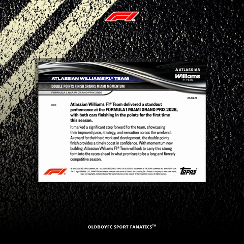 Topps Now Atlassian Williams F1 Team 2026 F1 邁阿密大獎賽 球星卡 背面圖