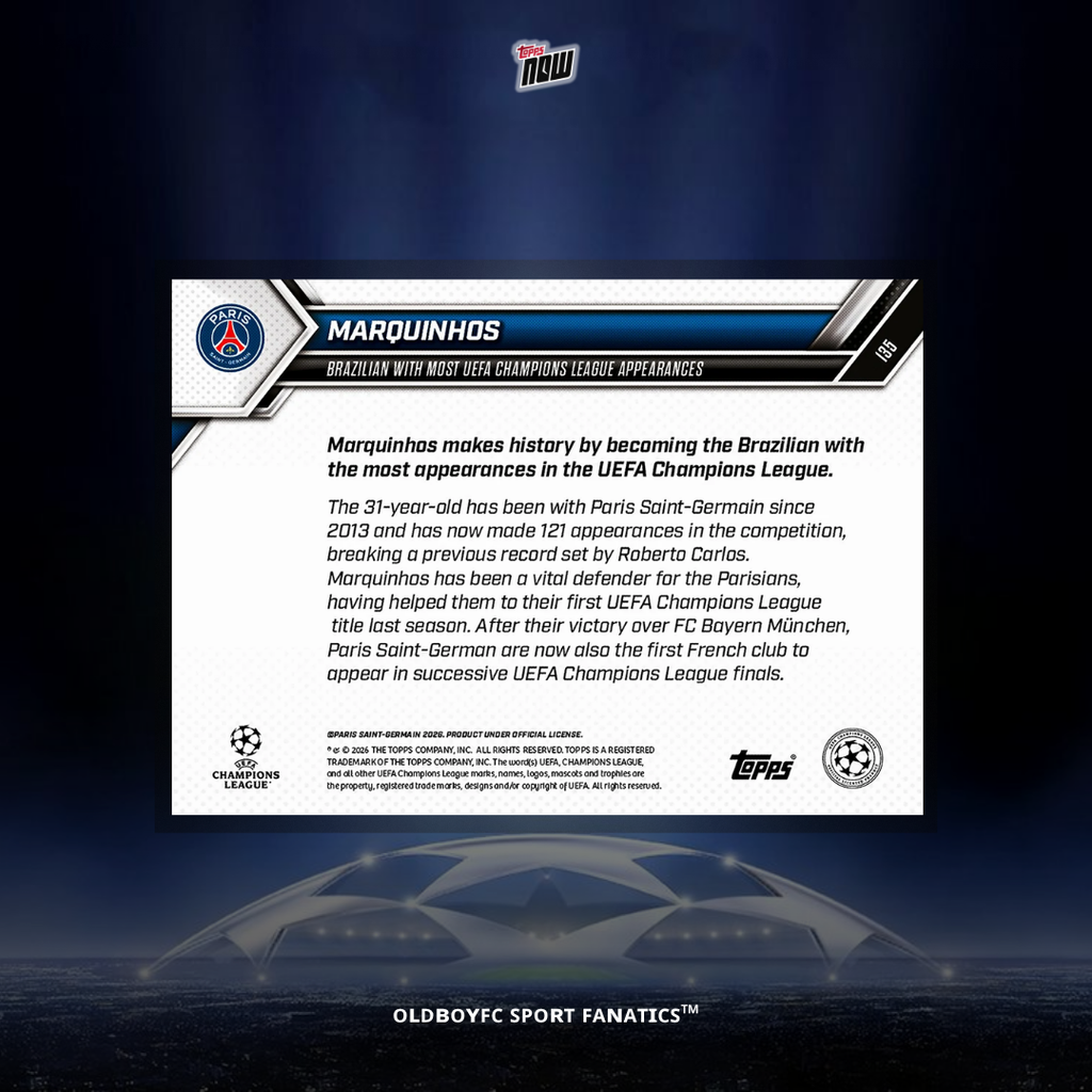 Topps Now Marquinhos 25/26 歐冠球星卡 背面圖