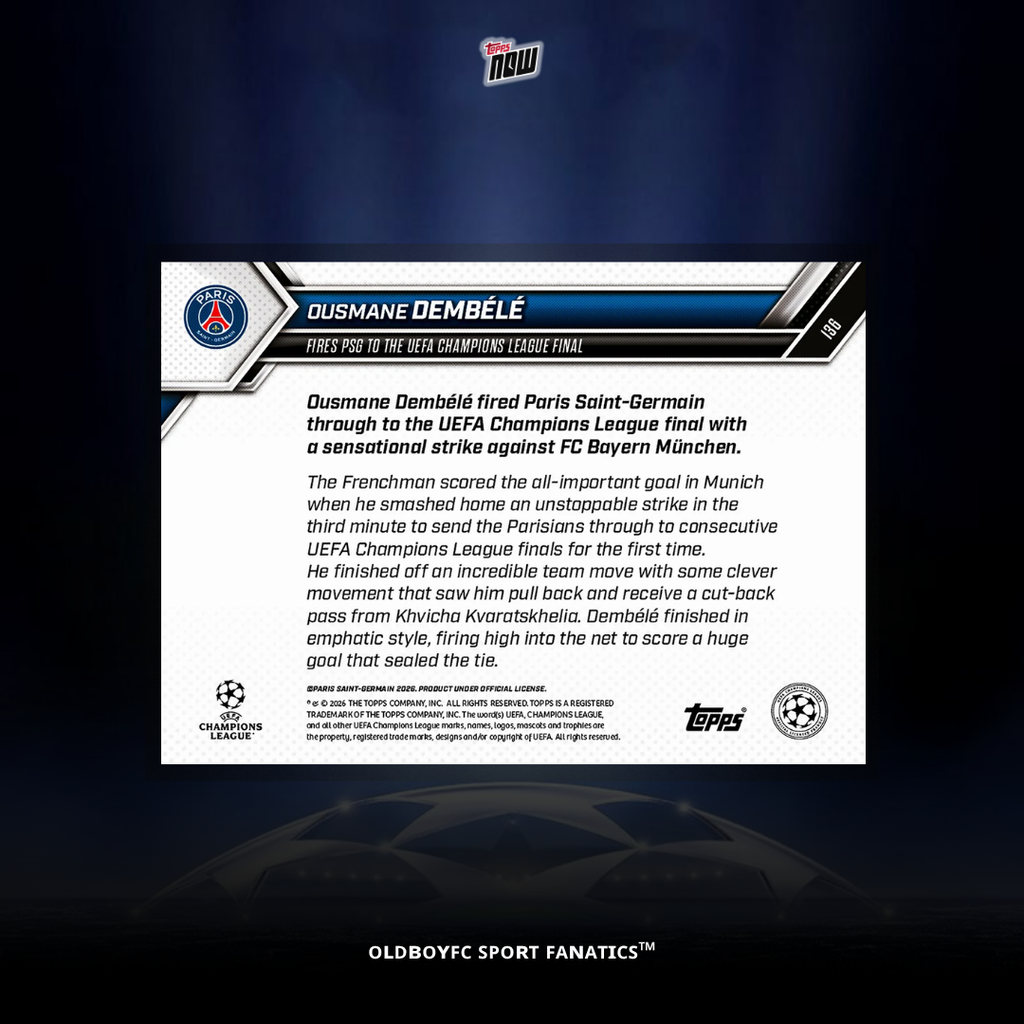 Topps Now Ousmane Dembélé 25/26 歐冠球星卡 背面圖