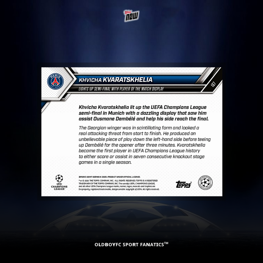 Topps Now Khvicha Kvaratskhelia 25/26 歐冠球星卡 背面圖