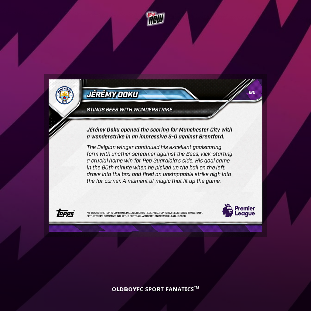 Topps Now Jérémy Doku 25/26 英超 球星卡 背面圖