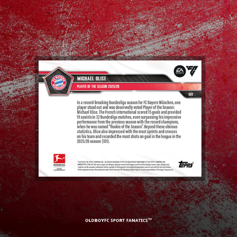 Topps Now Michael Olise 25/26 德甲球星卡 背面圖