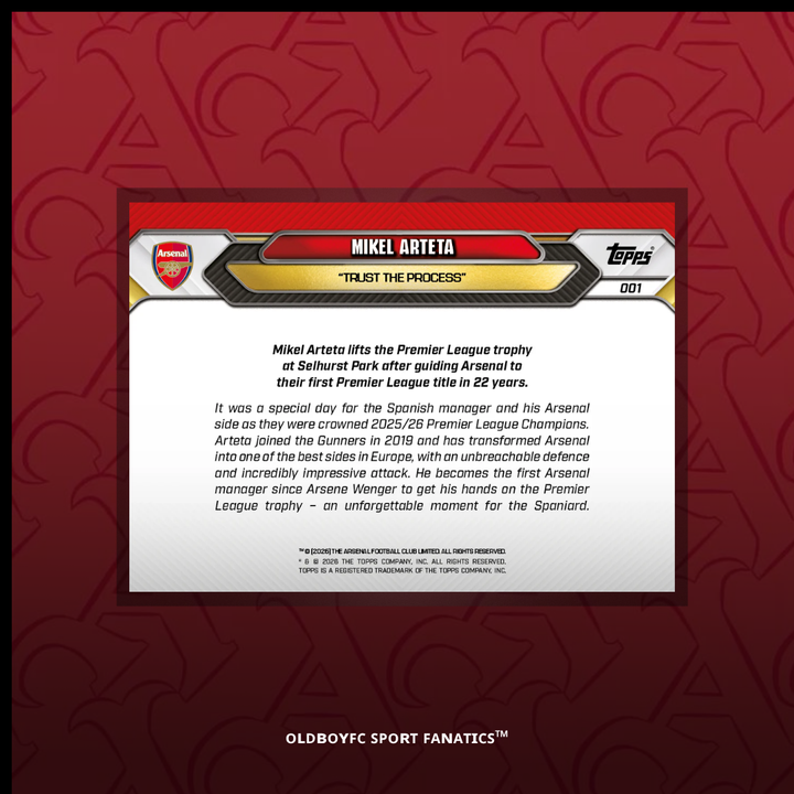 Topps Now Mikel Arteta 25/26 阿森納 球星卡 背面圖