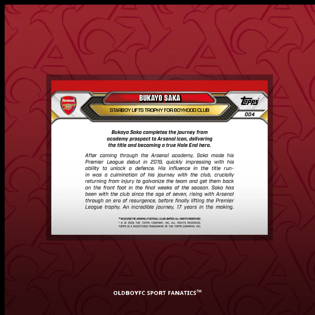 Topps Now Bukayo Saka 25/26 阿森納 球星卡 背面圖