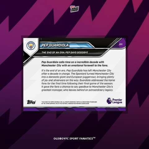 Topps Now Pep Guardiola 25/26 英超 球星卡 背面圖
