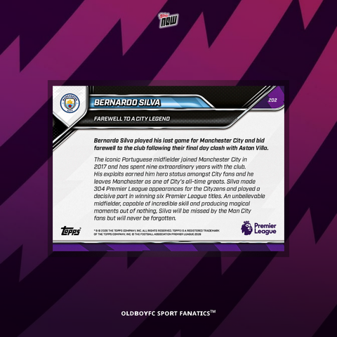 Topps Now Bernardo Silva 25/26 英超 球星卡 正面圖