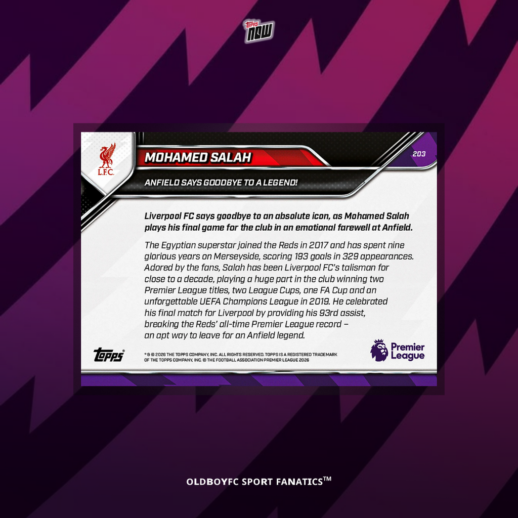 Topps Now Mohamed Salah 25/26 英超 球星卡 背面圖