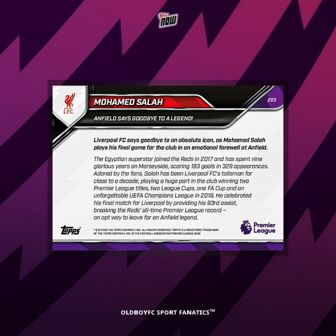 Topps Now Mohamed Salah 25/26 英超 球星卡 背面圖