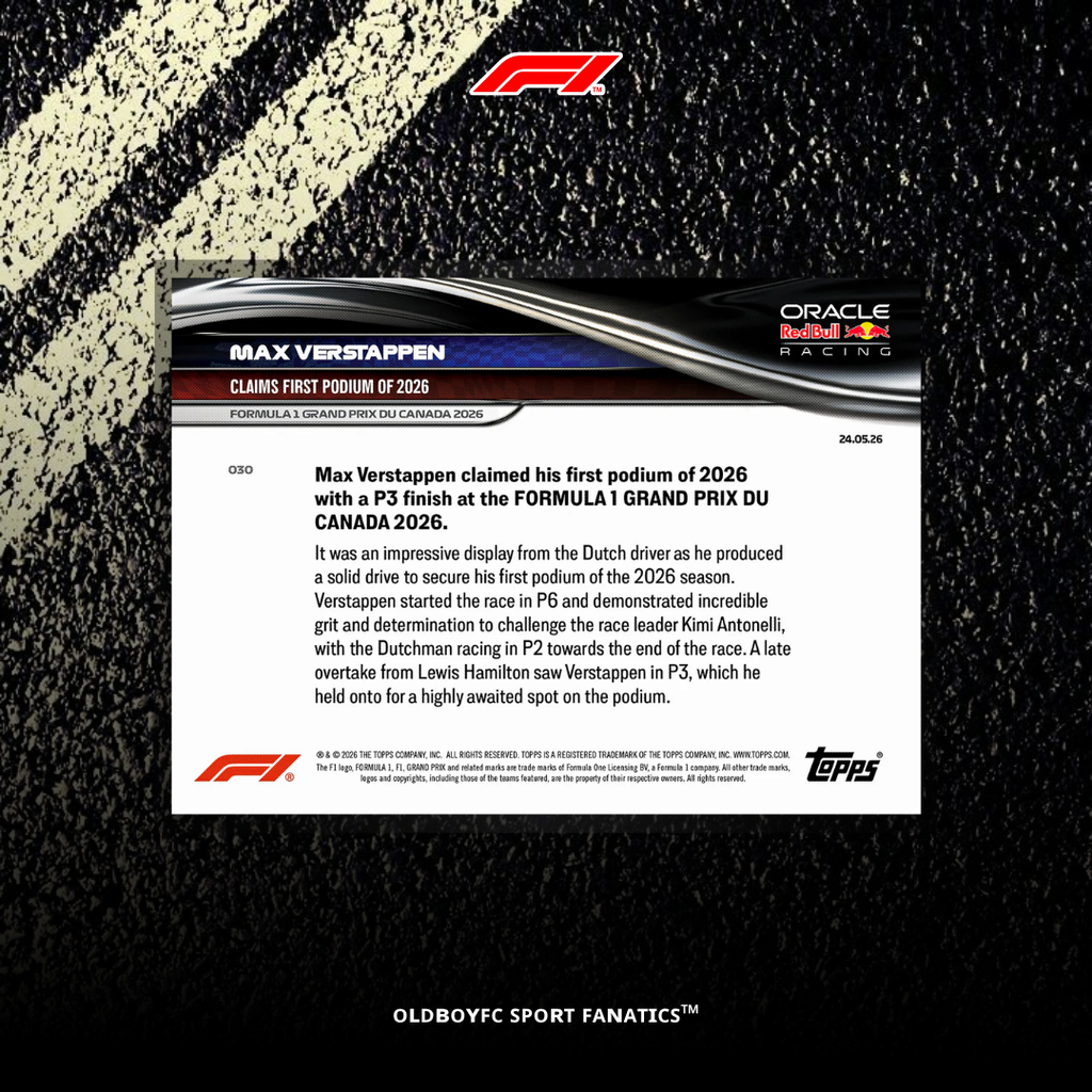 Topps Now Max Verstappen 2026 加拿大大獎賽 球星卡 背面圖